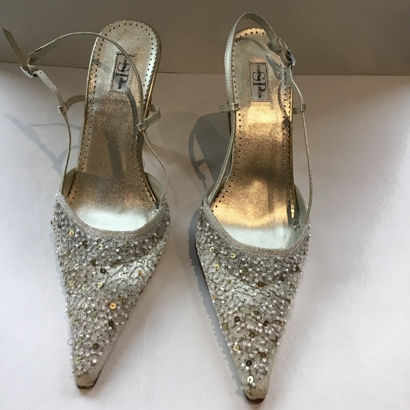 SP collection special occasion lace and beaded evening shoe, size 41 with 4 1/2. - Picture 1 of 5